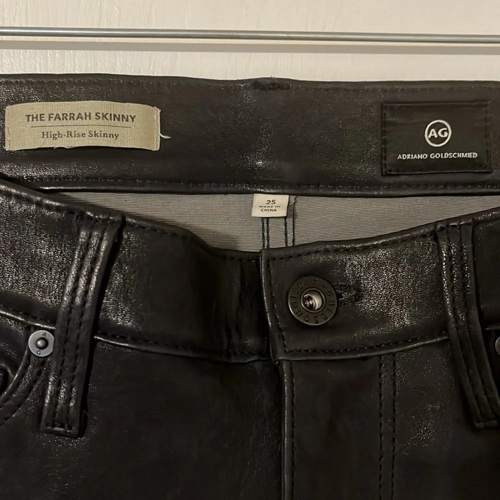 AG Adriano Goldschmied Farrah Black Lamb Leather Pants Size 25